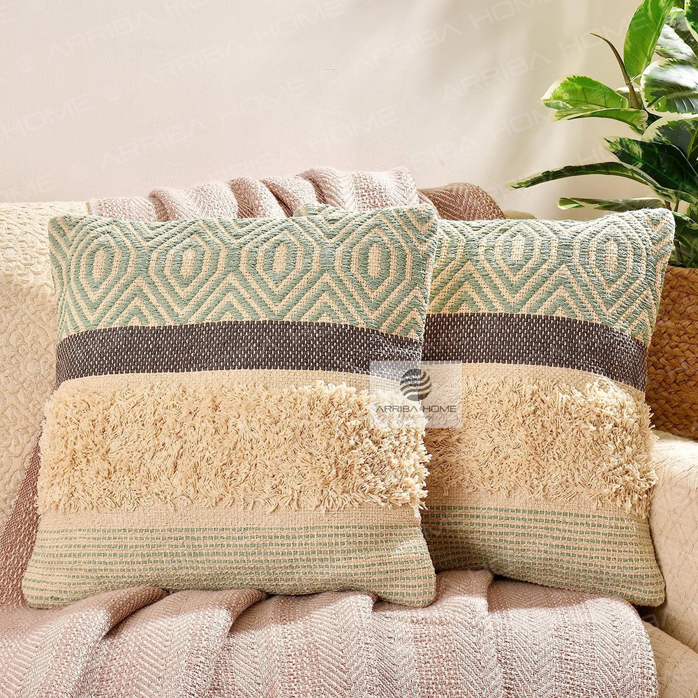 Embroidered Cushion Cover - 100% Cotton, 12x12 To 24x24 Inches, Black & Grey | Zipper Closure, Customizable Designs, Stain-resistant, Easy Care