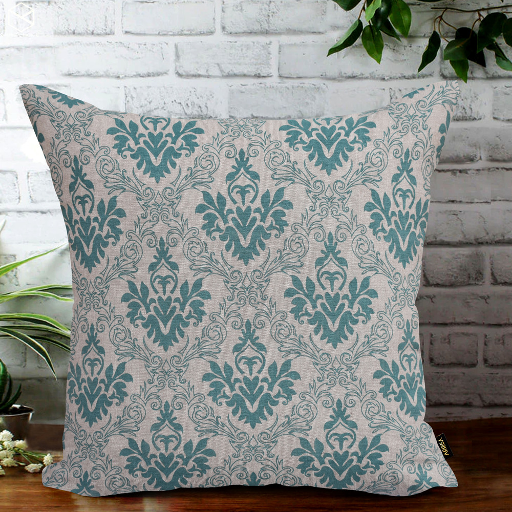 Chambray Printed Cushion Covers - 100% Cotton, 16x16 | 18x18 | 20x20 | 22x22 | 24x24 | 12x20 | 12x12 Inch, Coffee Brown | Aesthetic Patterns, Zipper Closure, Easy Care