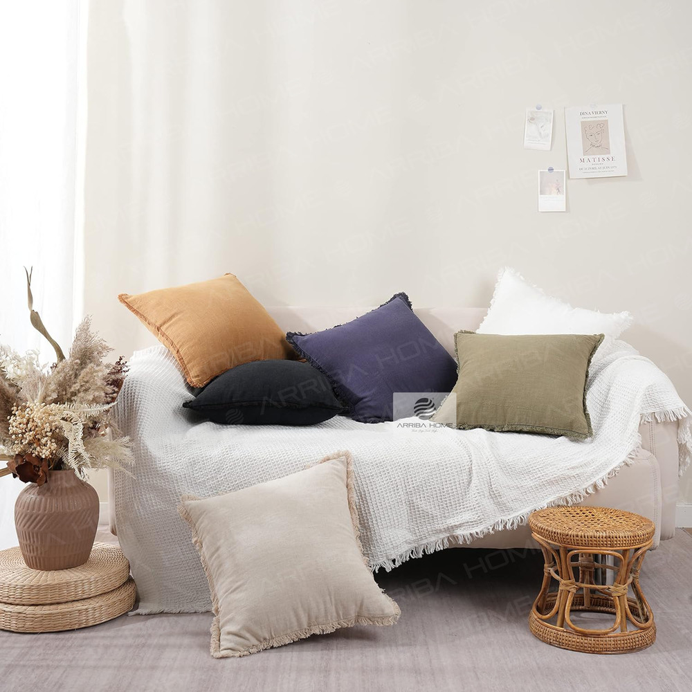 Cotton Linen Plain Cushion Covers - Color: Coffee Brown