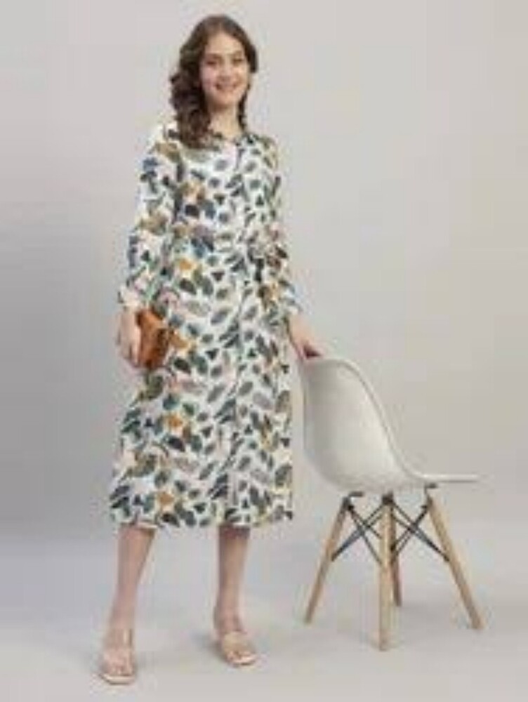 Women Floral Print Midi Fit A Line Dress