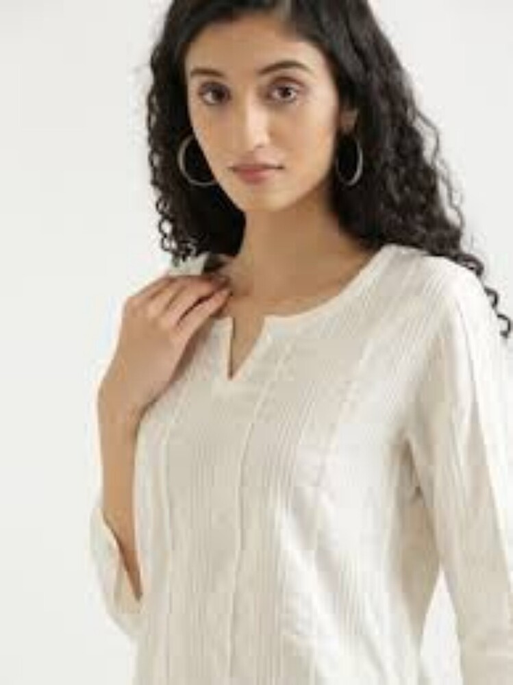 White Regular Fit Ladies Cotton Top - Design: Designer