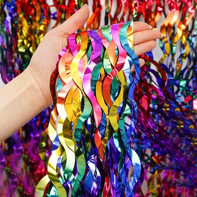 Metallic Backdrop Streamers Laser Wave Gradient Rainbow Fringe Curtain- Multicolor (2 Pcs)