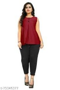 Casual Sleeveless Solid Women Maroon Top