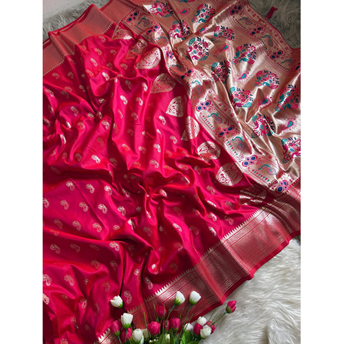 Premium Banarasi Silk Fabric With Paithani Silk Fabric With Keri Motifs All Over The Saree And Narayanpeth Border And Paithani Blouse