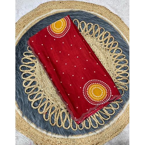 Premium Chinon Saree With 6.30 Mtr Cut With Bandani Design With Siroski With Cutwork - Color: Multicolor