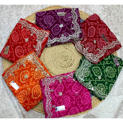 Heavy Bandhani Print Saree With Beautiful Mirror Border With Cutwork Viral Saree