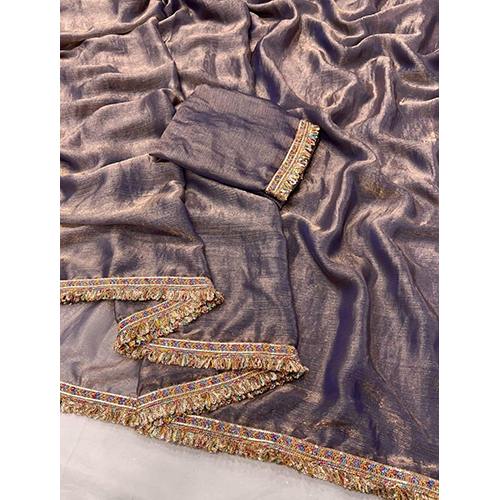 Rich Chiffon Fendy Soft Fabric With Colour Full Sequence Lace Rich Border Look - Color: Red