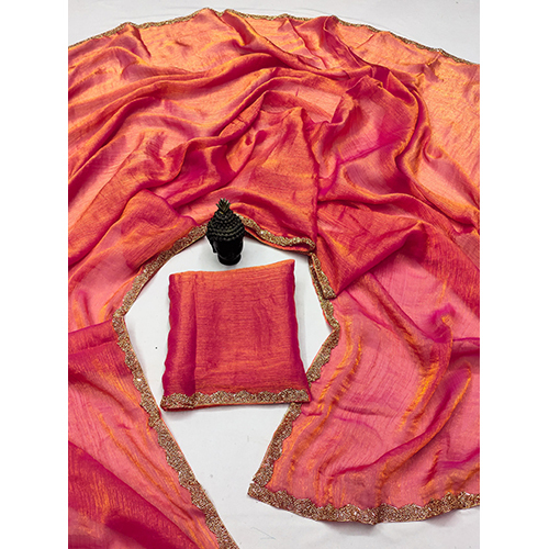 Rich Chiffon Fendy Soft Fabric Alpng With Beads Hand Work Rich Border Look - Color: Red