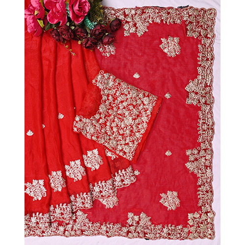 Premium Fendi Chiffon Saree With Coding Sequence And Thread Work With Heavy Blouse,