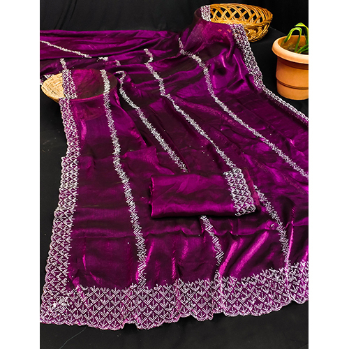 Fendi Chiffon Saree With Trendy Siroski Design Bollywood Style - Color: Multicolor