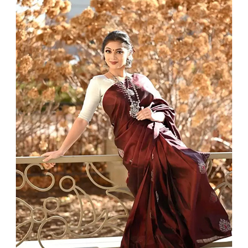 Soft Lichi Silk, Maroon Colour - Design: Plain