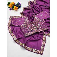 Fancy Premium Chocolate Saree With Beautiful Thread And Sequence Work At Border With Stitched Heavy Blouse - Color: Purple