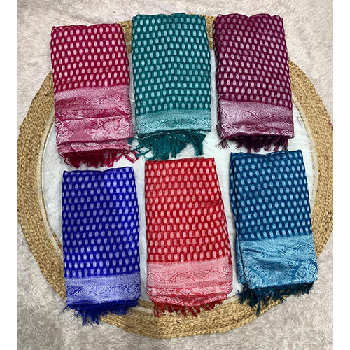 Mal Georgette Viral 1000 Buttha Design With Tassels Pure Quality - Color: Multicolor