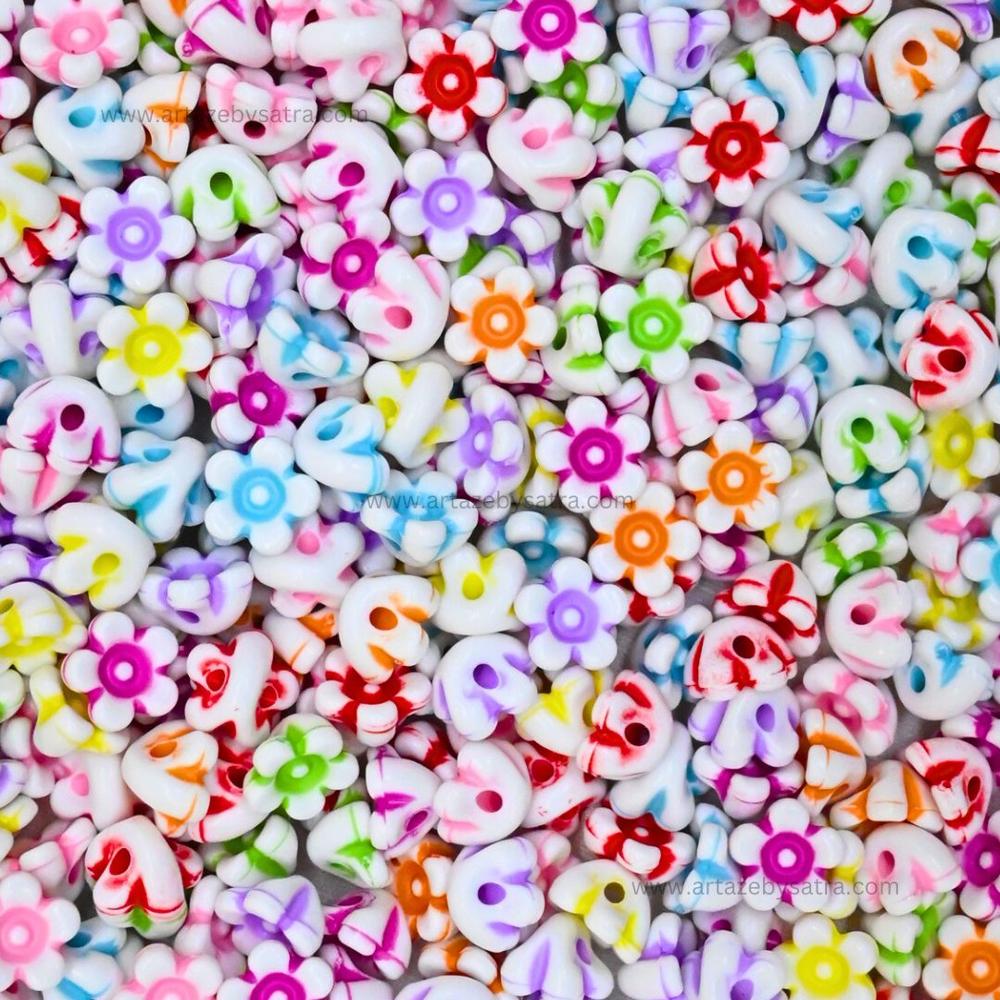 Assorted Floral Beads | Size : 10mm