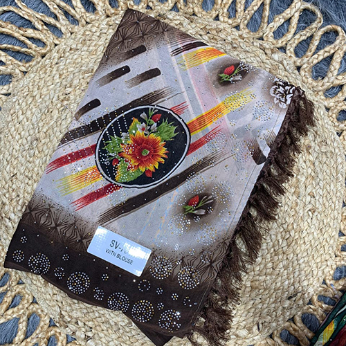 Reniyal Saree With Siroski Andd Jhalar With Beautiful Print - Color: Multicolor