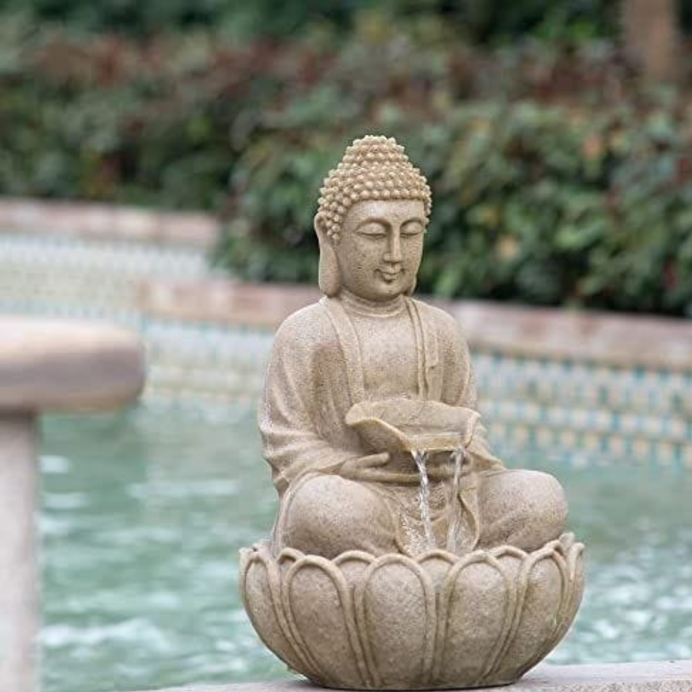 Teakwood Stone Buddha Fountain