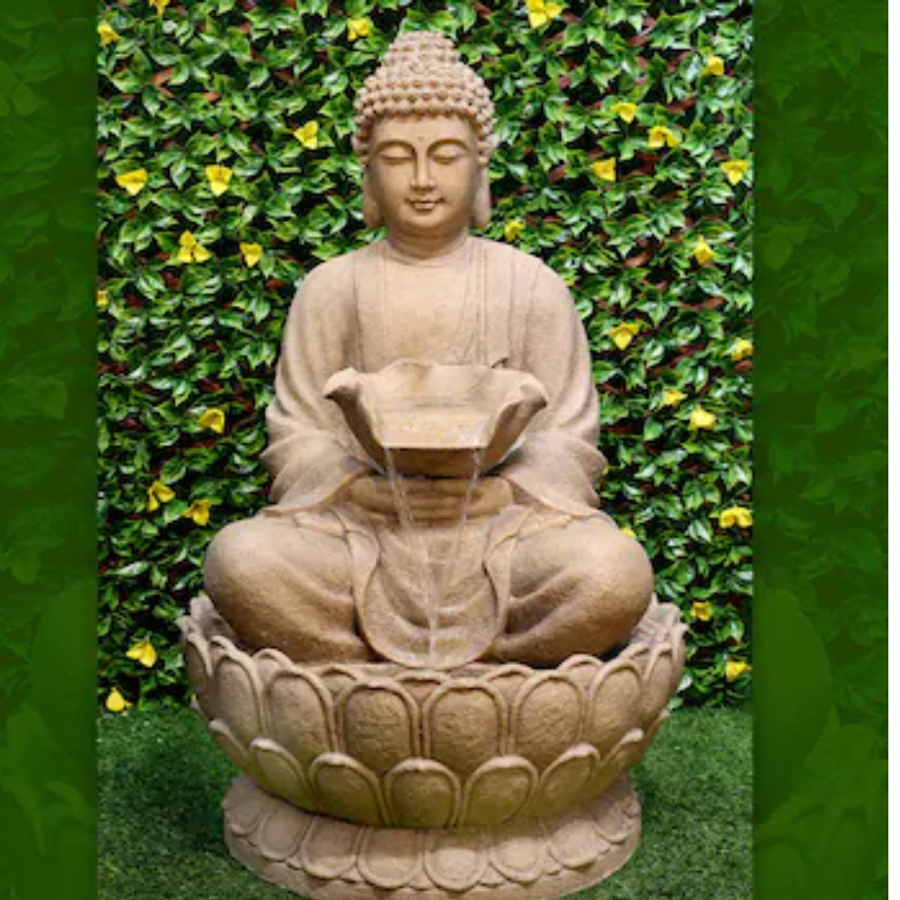 Teakwood Stone Buddha Fountain