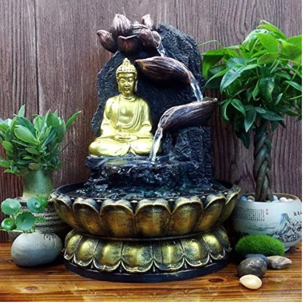 Teakwood Stone Buddha Fountain