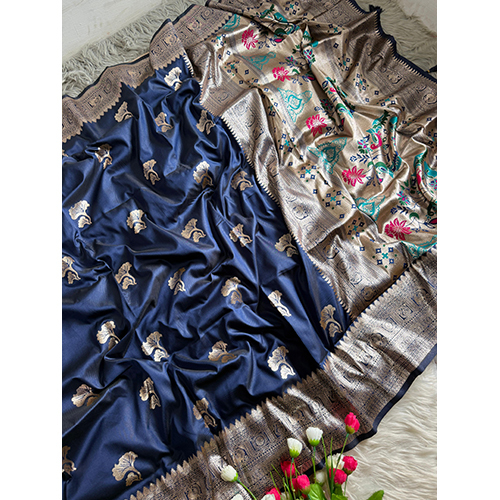Premium Banarasi Silk Fabric With Paithani Silk Fabric With Keri Motifs All Over The Saree And Narayanpeth Border And Paithani Blouse - Color: Multicolor