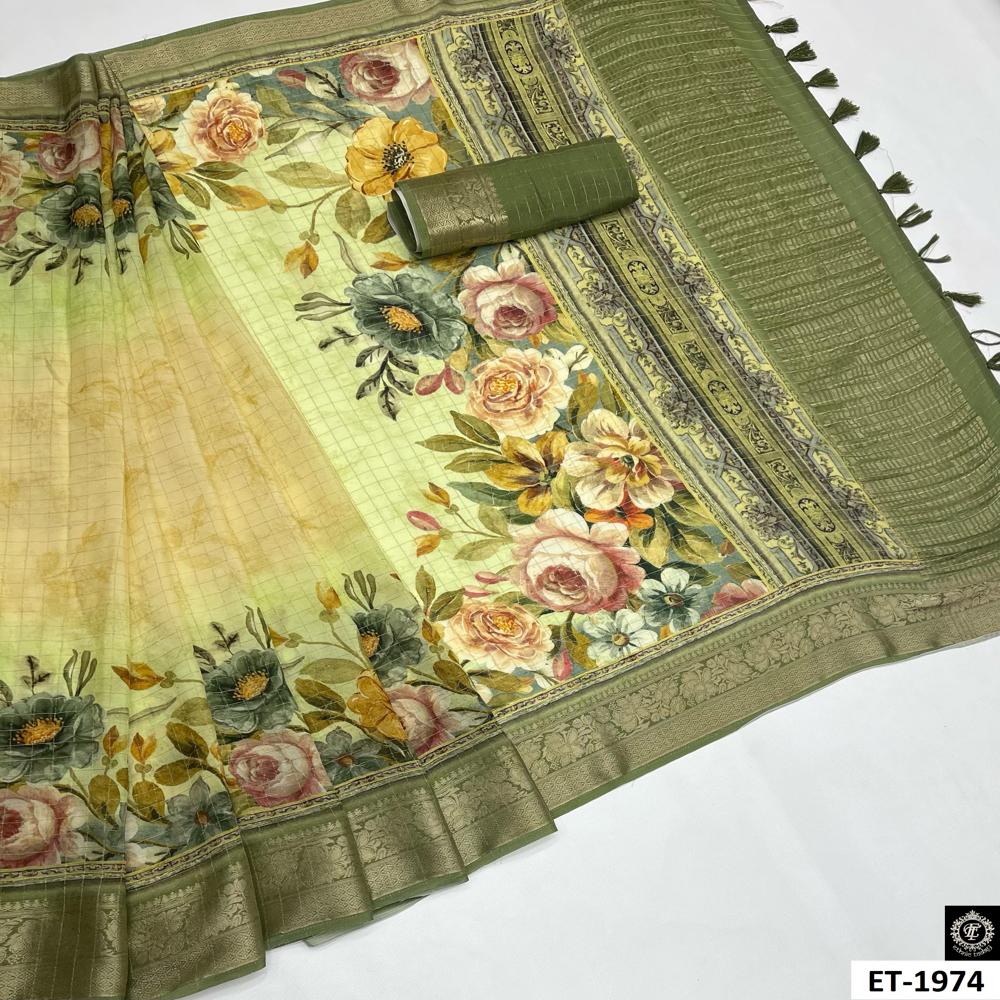 Antique Zariwork Saree - Color: Olive-green Base