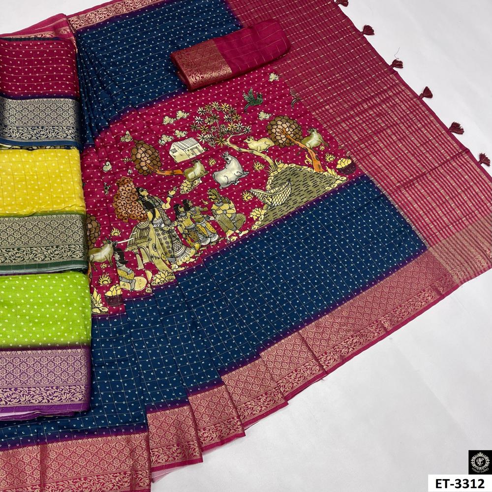 Bandhani With Kalamakari Saree 