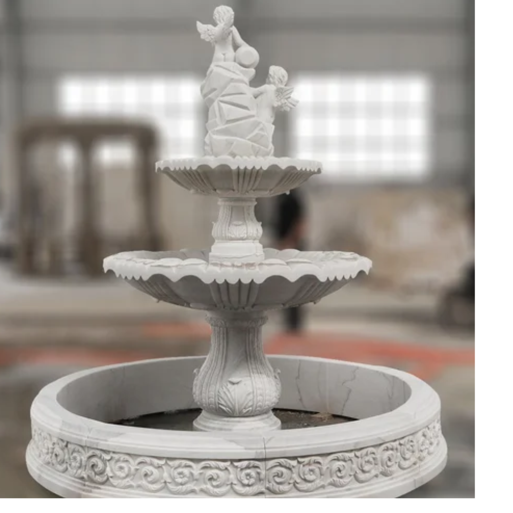 Statue Holding Marble Water Fountain - Color: White