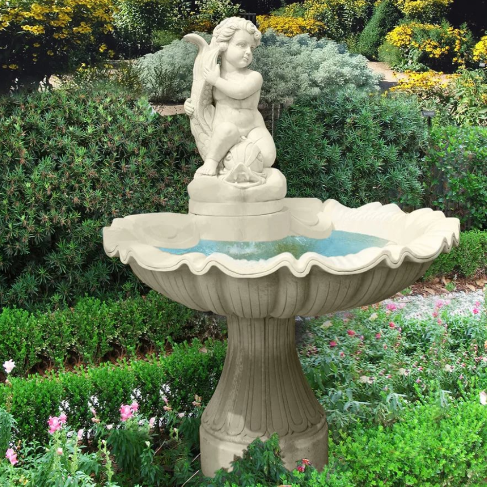Statue Holding Marble Water Fountain - Color: White