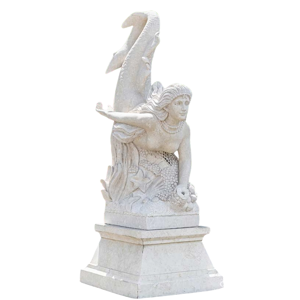 Statue Holding Marble Water Fountain - Color: White