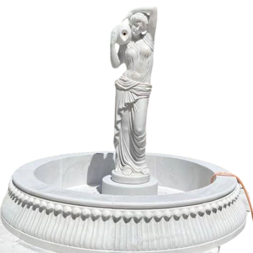 Statue Holding Marble Water Fountain - Color: White