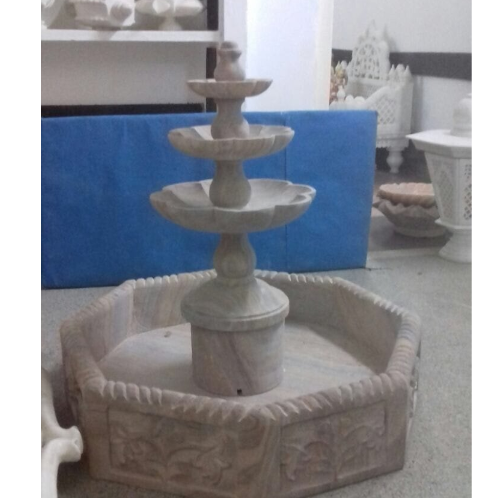 Teakwood Carving Sandstone Water Fountain - Color: Beige