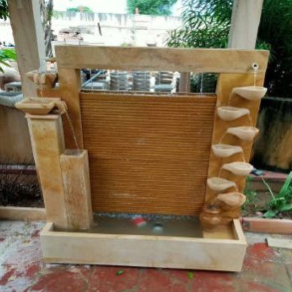 Teakwood Carving Sandstone Water Fountain - Color: Beige