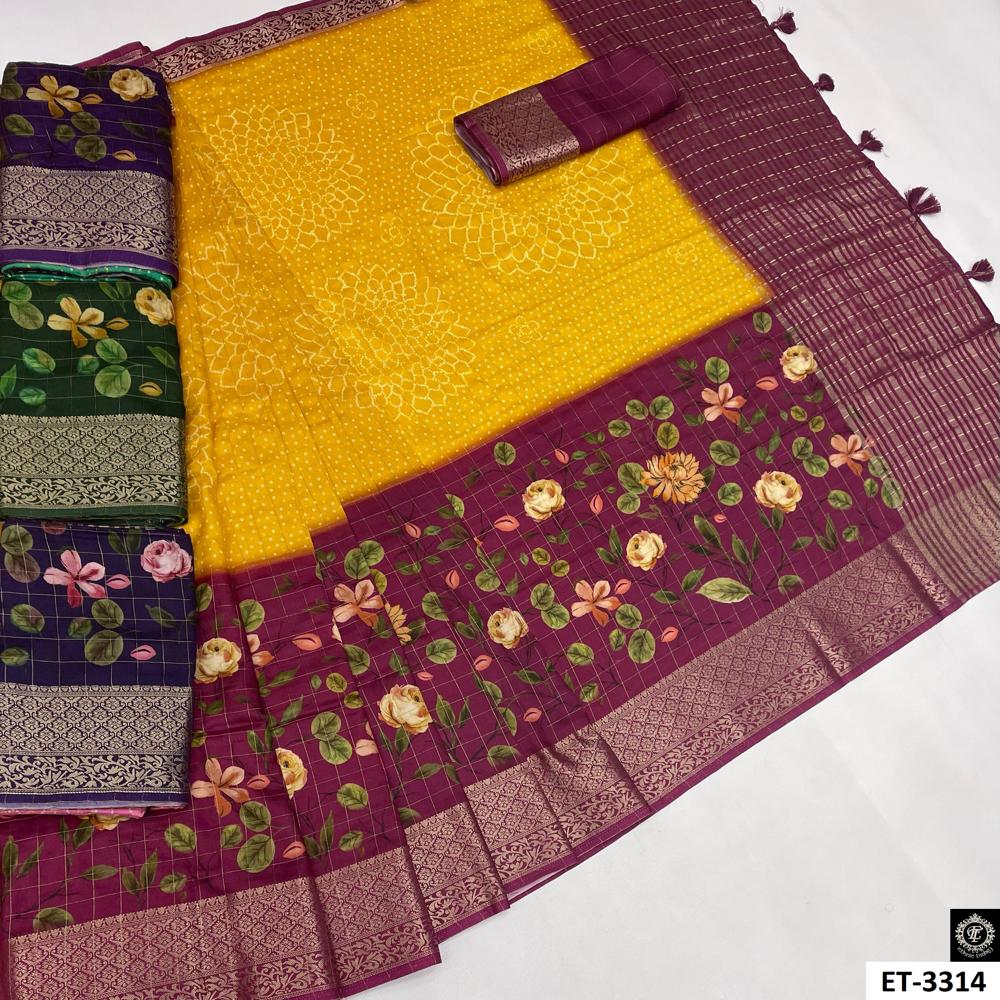 Yellow Bandhani Saree