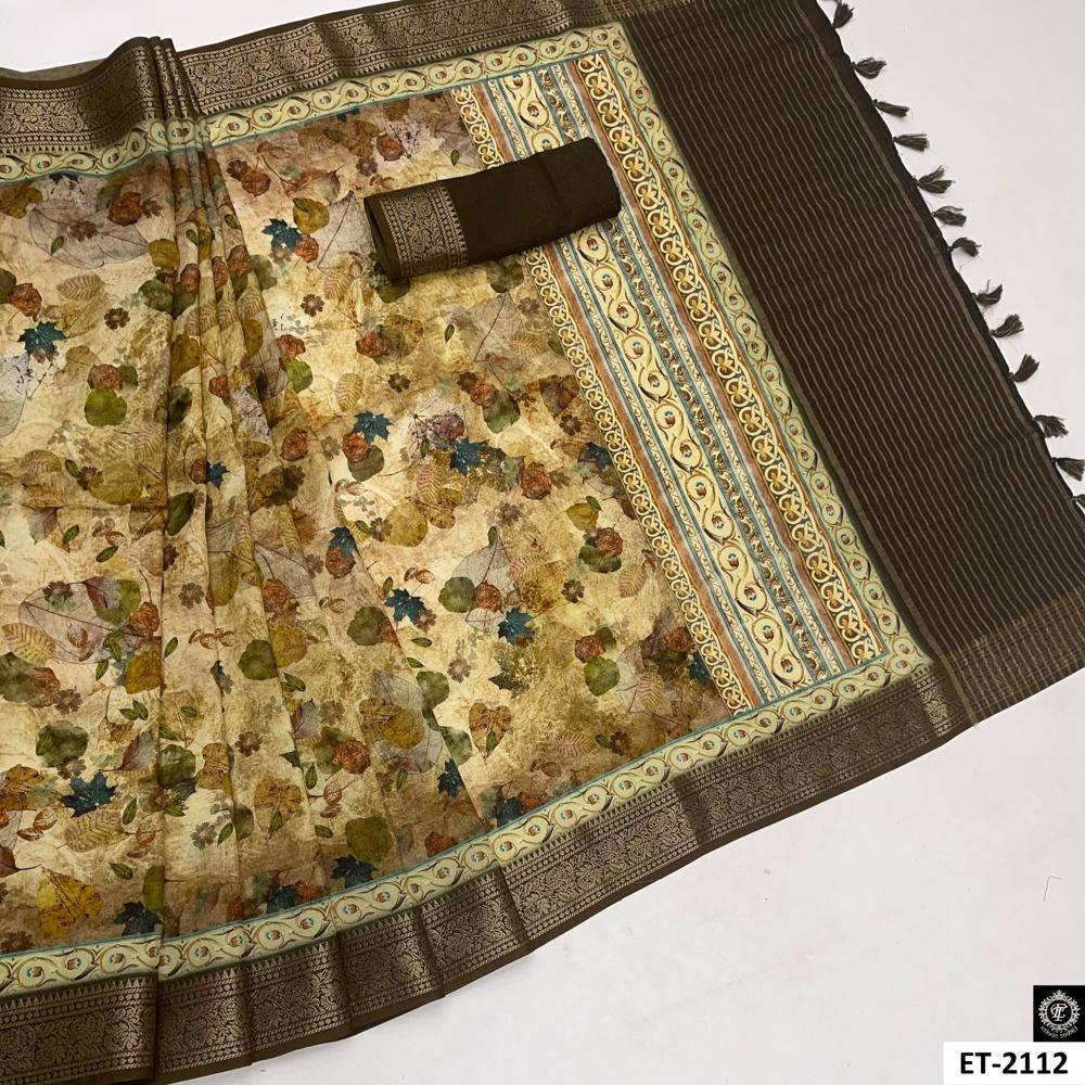 Leaf Motif Viscose Chit Pallu Saree