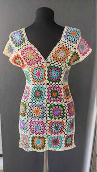 Granny Square Handmade Crochet Crop Top For Women