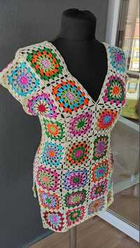 Granny Square Handmade Crochet Crop Top For Women