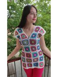 Granny Square Handmade Crochet Crop Top For Women