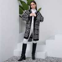 Beautiful Granny Square Crochet  Black Long Jacket For Women