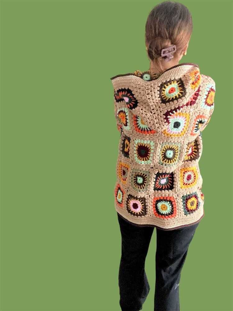 Beautiful Granny Square Beige Handmade Crochet Jacket For women