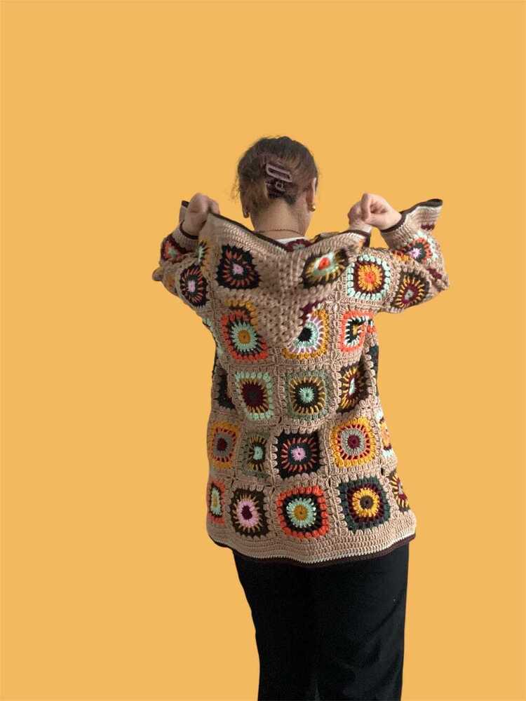 Beautiful Granny Square Beige Handmade Crochet Jacket For women