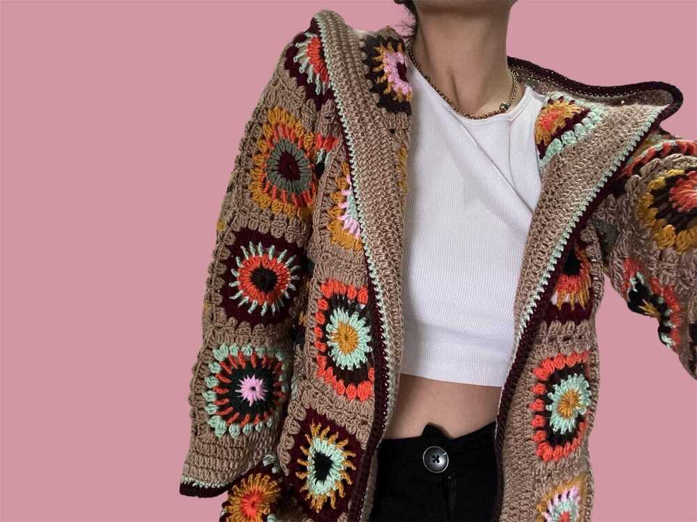 Beautiful Granny Square Beige Handmade Crochet Jacket For women
