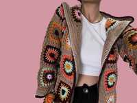 Beautiful Granny Square Beige Handmade Crochet Jacket For women