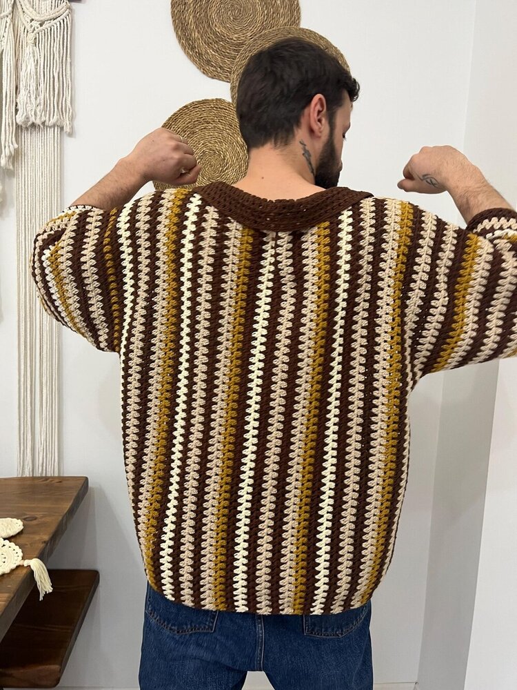 Granny Square Multicolour Handmade Crochet Tshirt For Men
