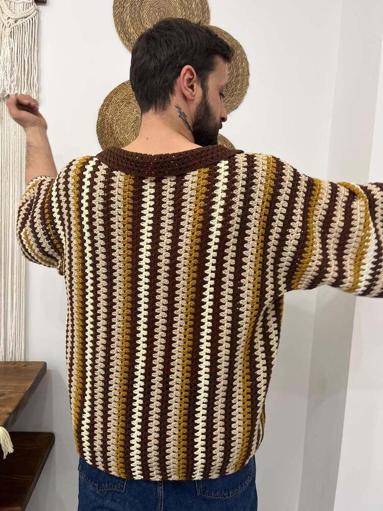 Granny Square Multicolour Handmade Crochet Tshirt For Men