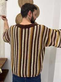 Granny Square Multicolour Handmade Crochet Tshirt For Men