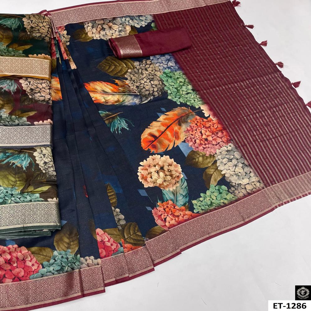 Feather & Floral Printed Saree 