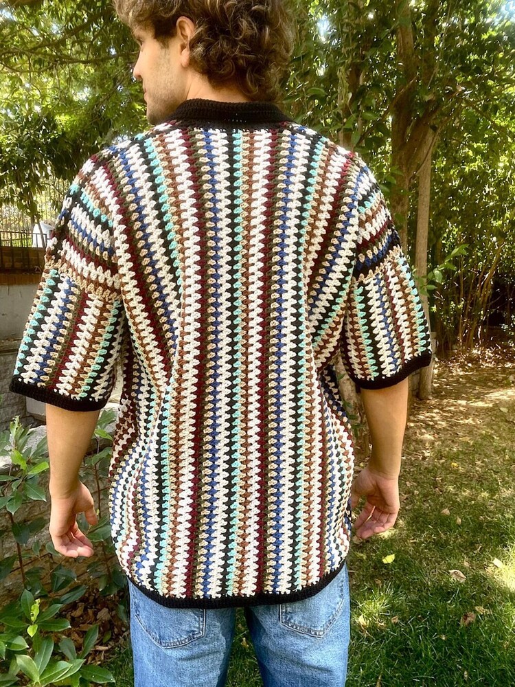 Handmade Crochet Zig-Zag Tshirt For Men