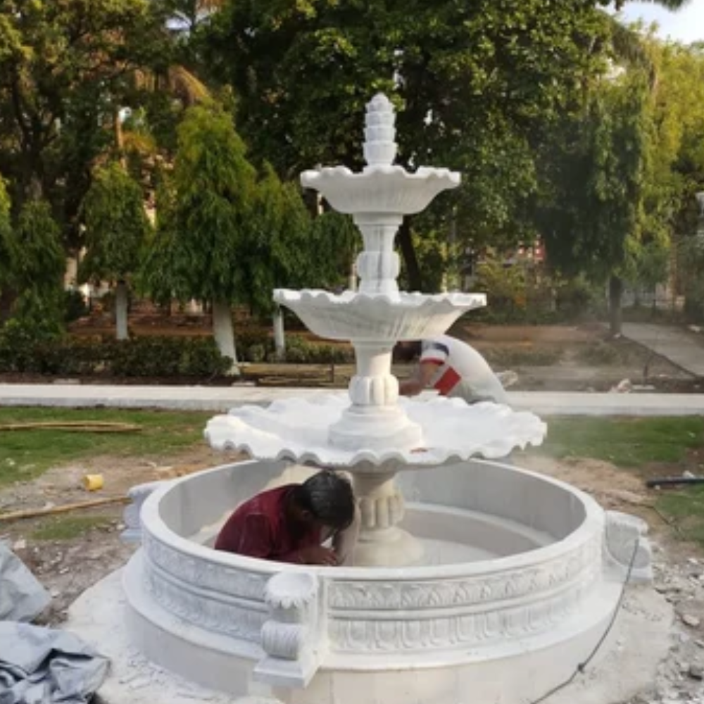 3 tier marble carving waterfall