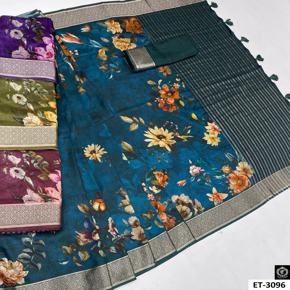  Teal Blue  Floral Saree