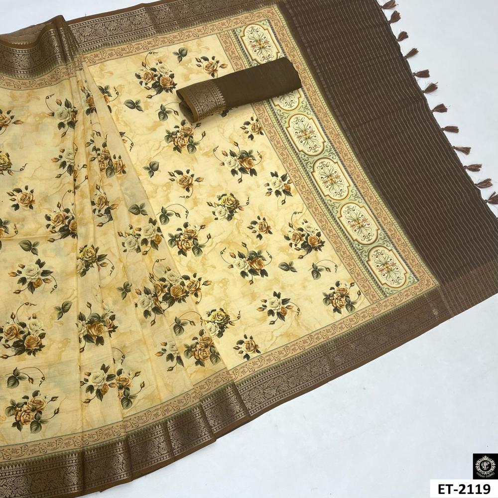 YELLOW MULTI FLORAL PRINT SAREE