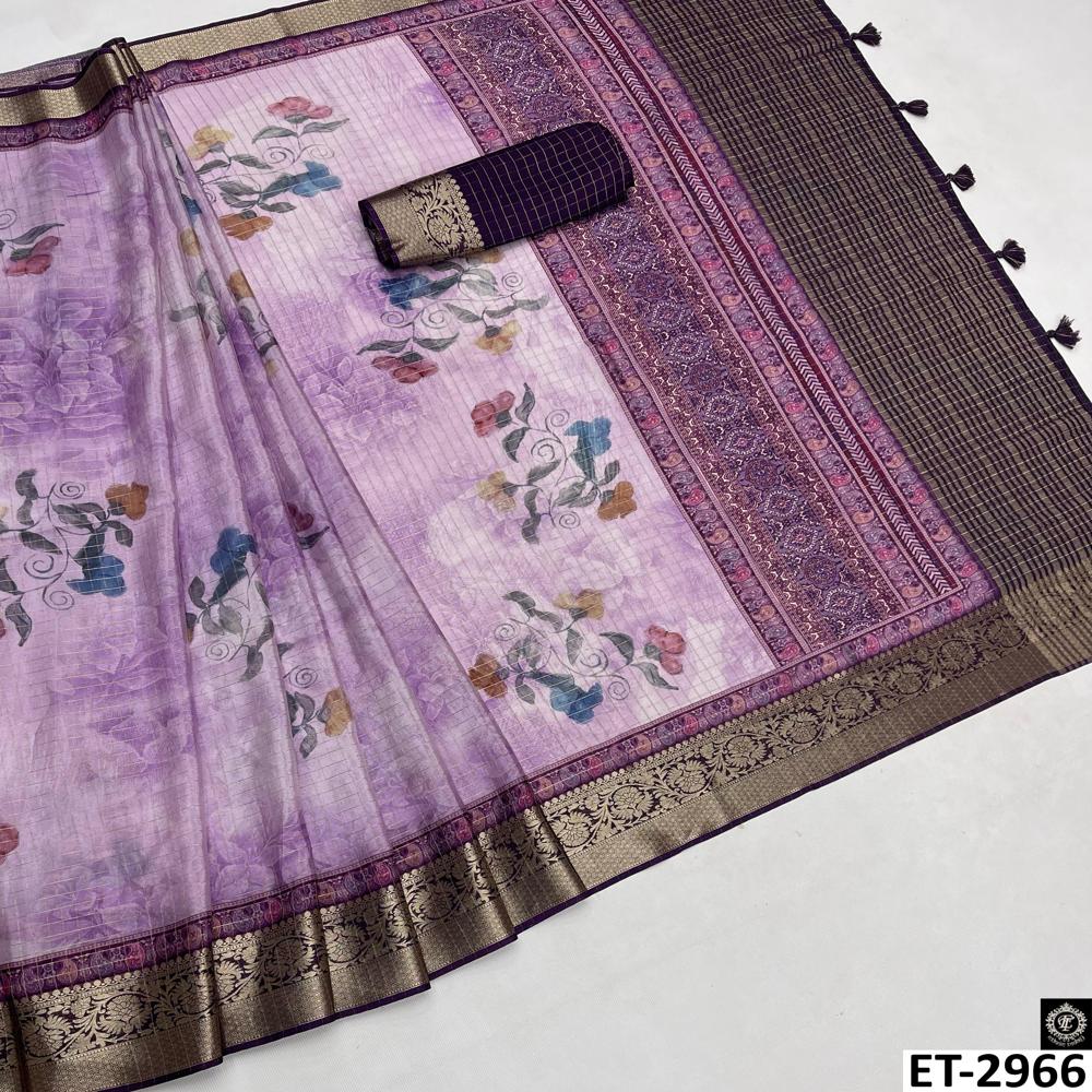 Lavender Tissue Silk Saree - Design: Artistic Floral Prints